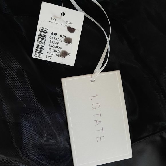 1.State Black Organza Overlay Ruffle Waist Sleeveless Cocktail Dress size Large - Picture 8 of 16